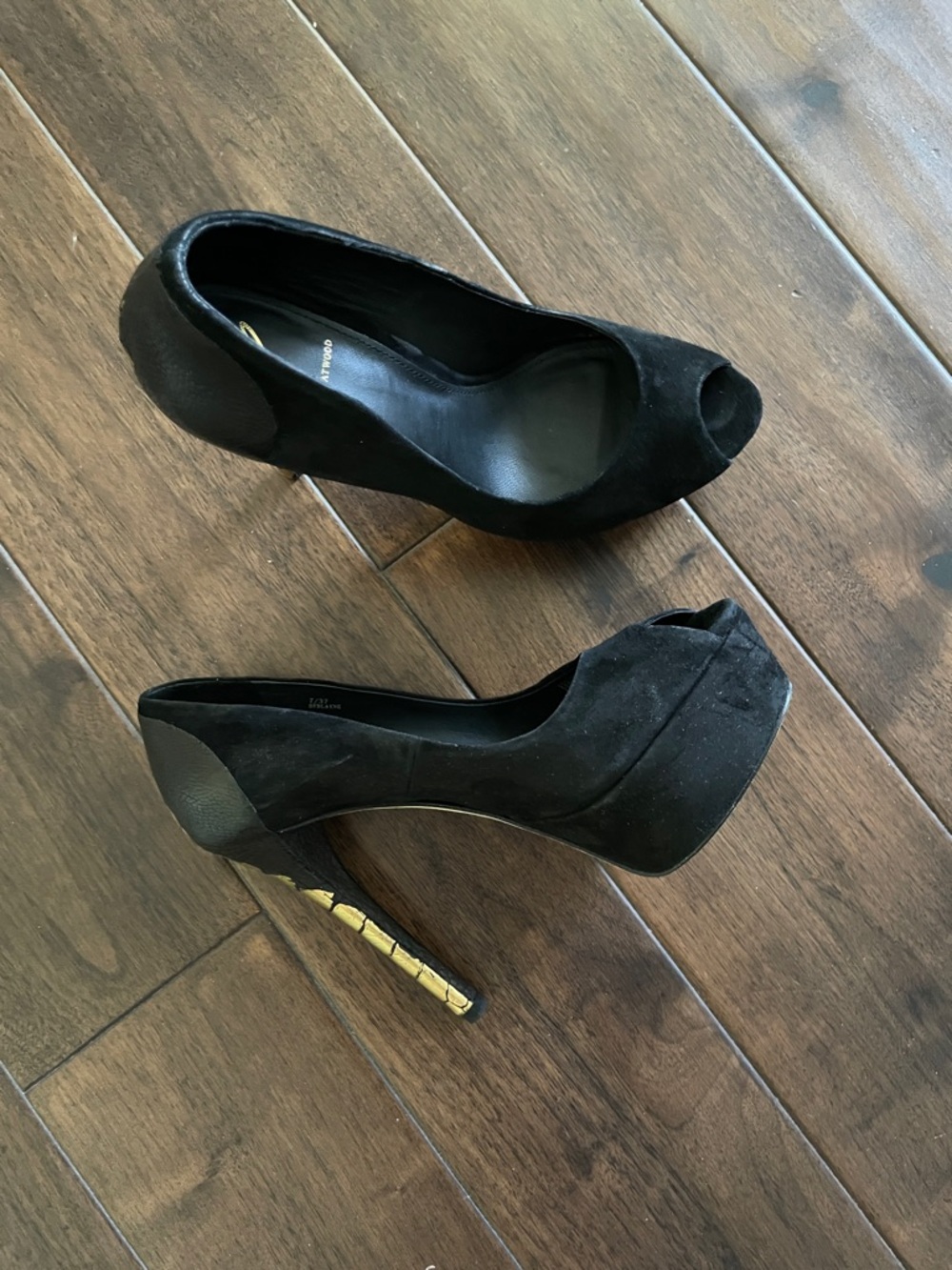 Brian Atwood peeptoe platform heels suede black clean sz 7
